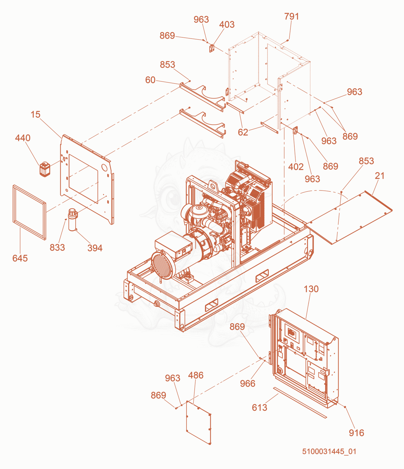 Exploded parts diagram of the Front Enclosure cpl. of a Wacker Neuson G40, with numbered balloons