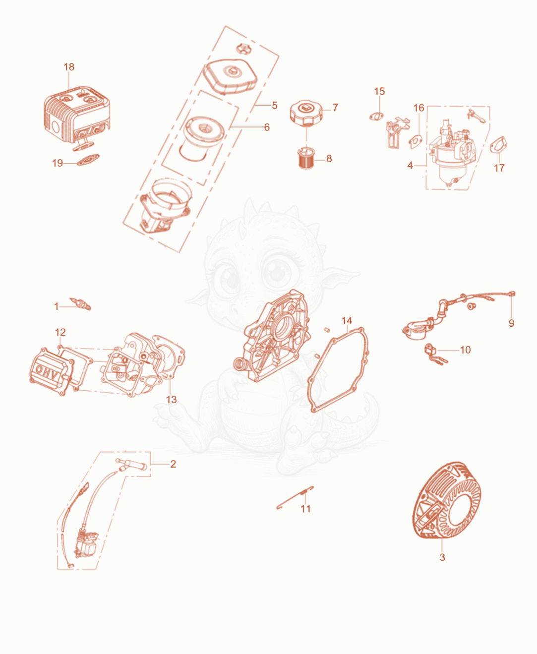 Exploded parts diagram of the Engine of a Wacker Neuson MP20-CN, with numbered balloons