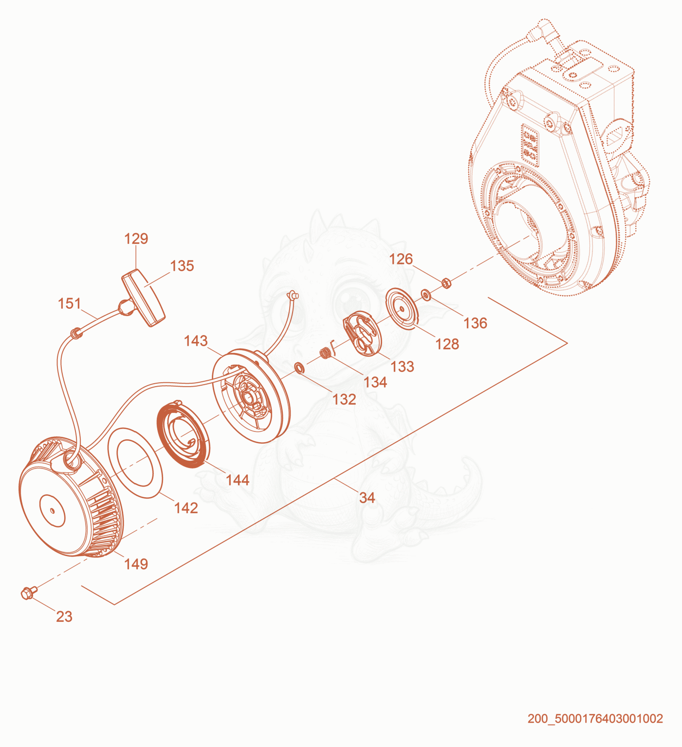 Exploded parts diagram of the Starter cpl. of a Wacker Neuson MS62, with numbered balloons