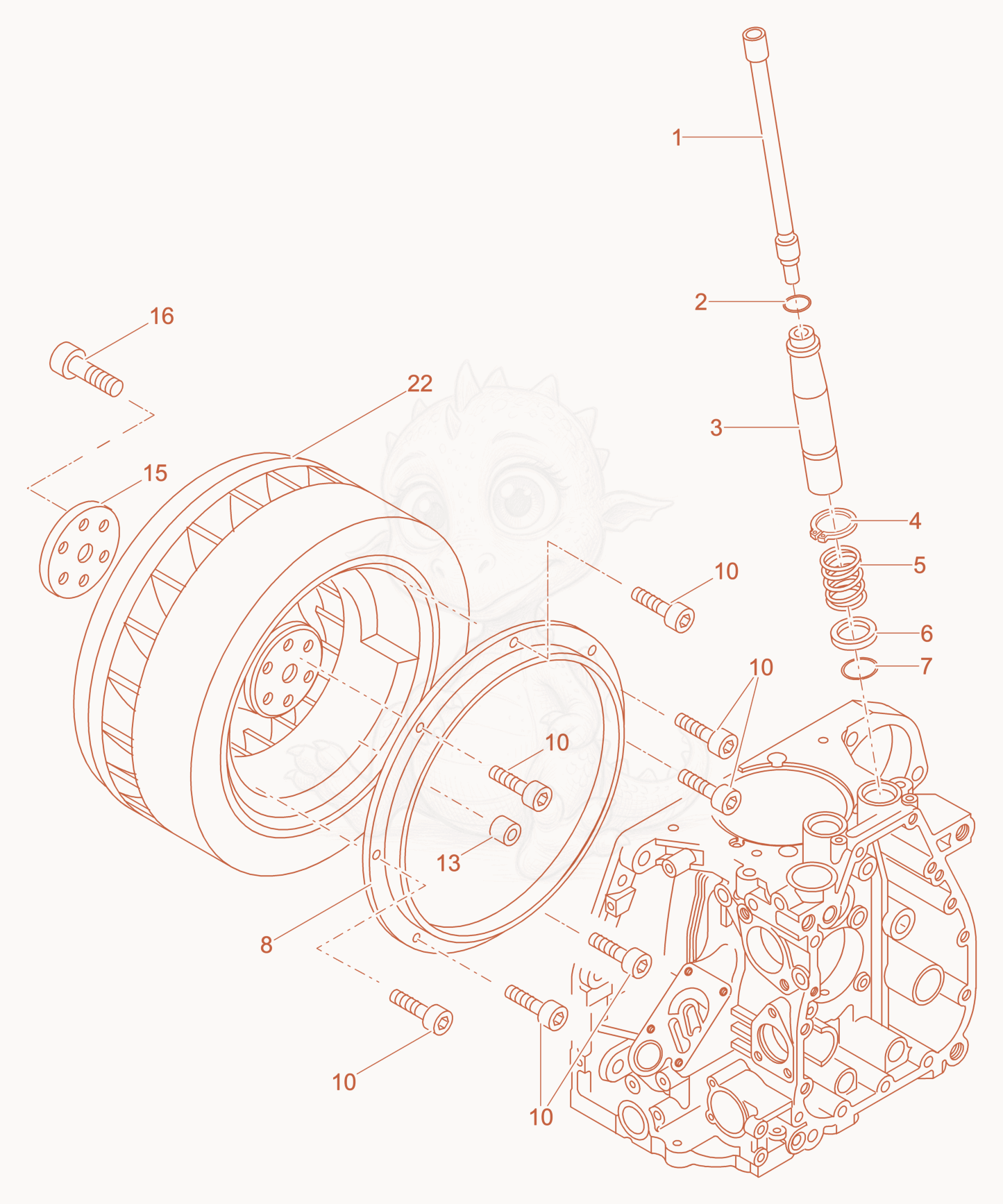 Exploded parts diagram of the Push rod-Fly wheel of a Wacker Neuson DPU6555H, with numbered balloons