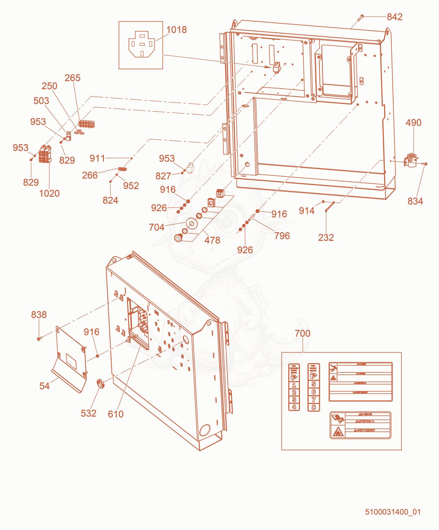 Exploded parts diagram of the Fuse Block / Relay of a Wacker Neuson G40, with numbered balloons