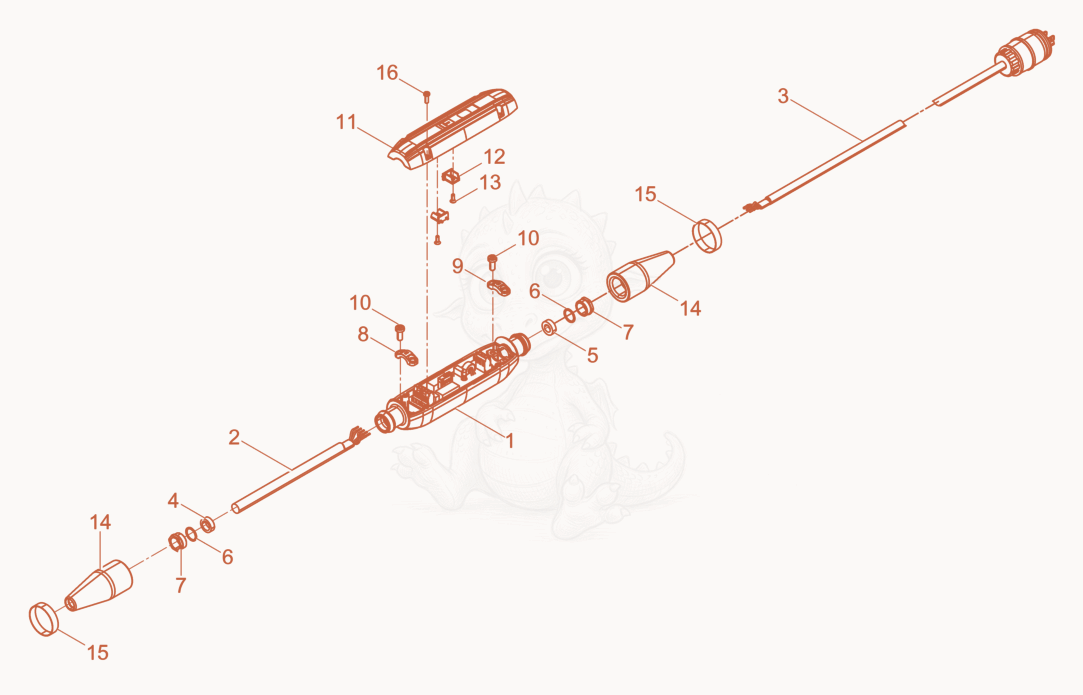Exploded parts diagram of the Power cable with bodyguard cpl of a Wacker Neuson IRFU65/120/5US, with numbered balloons