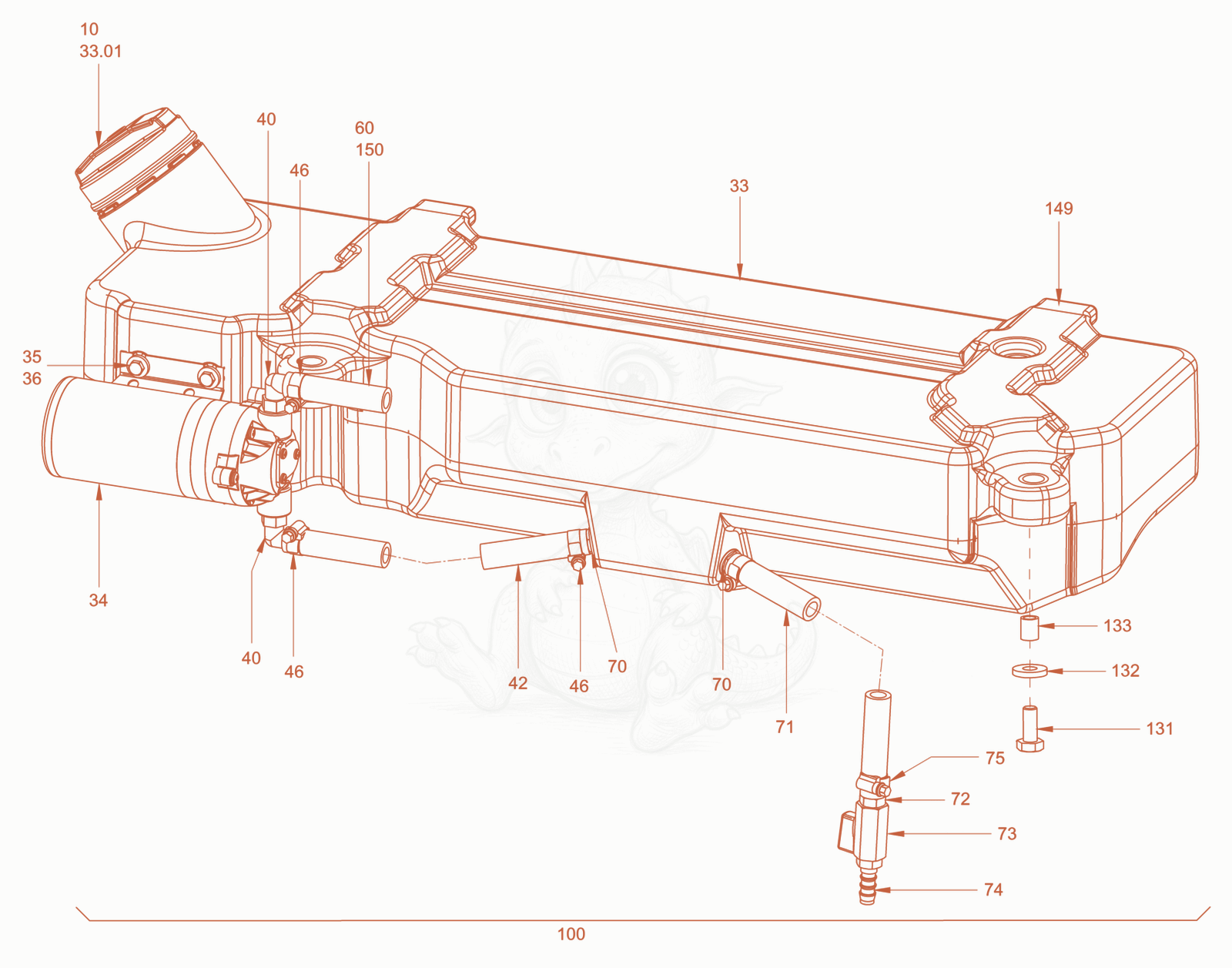 Exploded parts diagram of the additive sprinkling of a Wacker Neuson RD40-130C.3, with numbered balloons