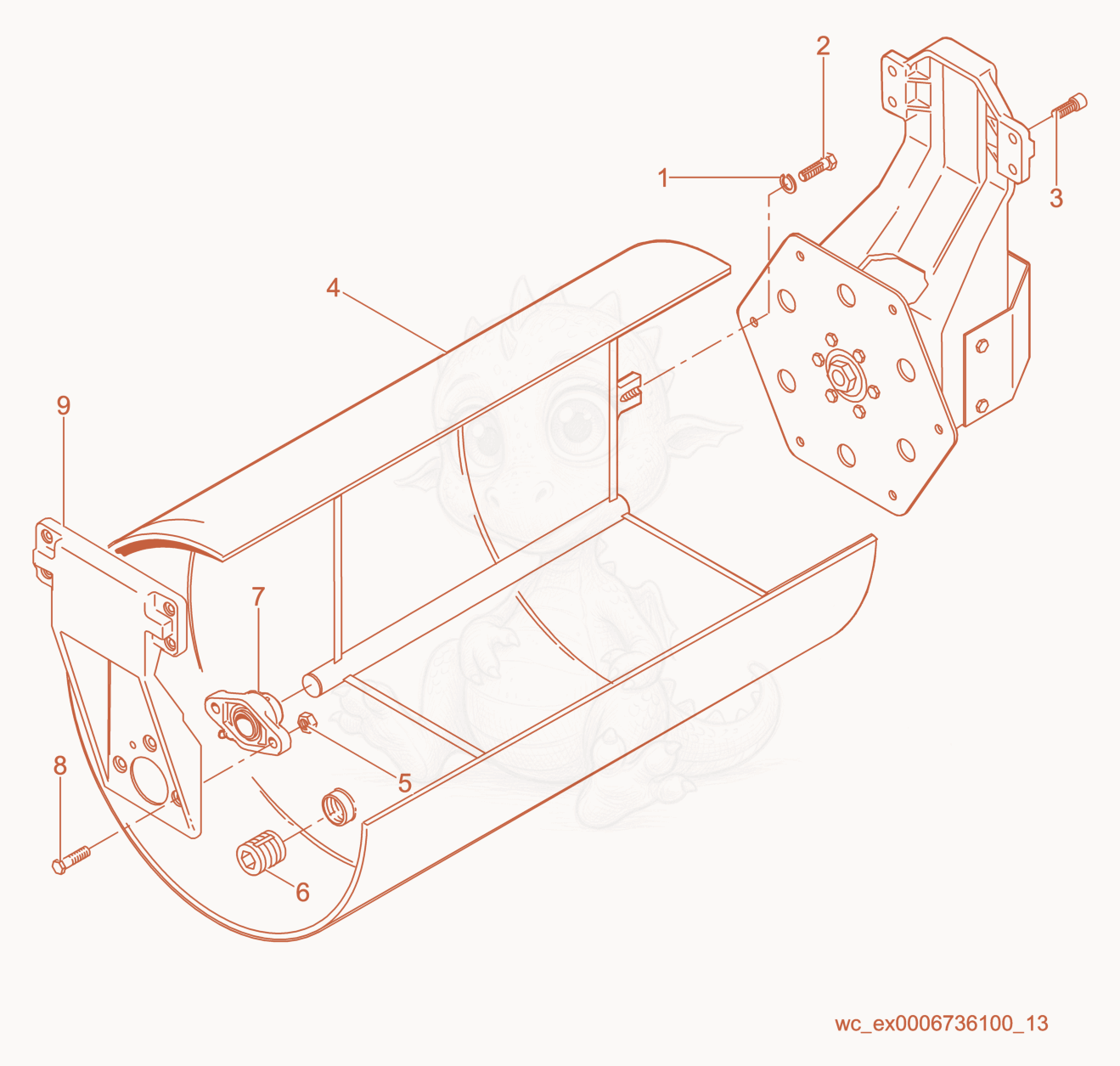 Exploded parts diagram of the Rear Drum of a Wacker Neuson RD880V, with numbered balloons