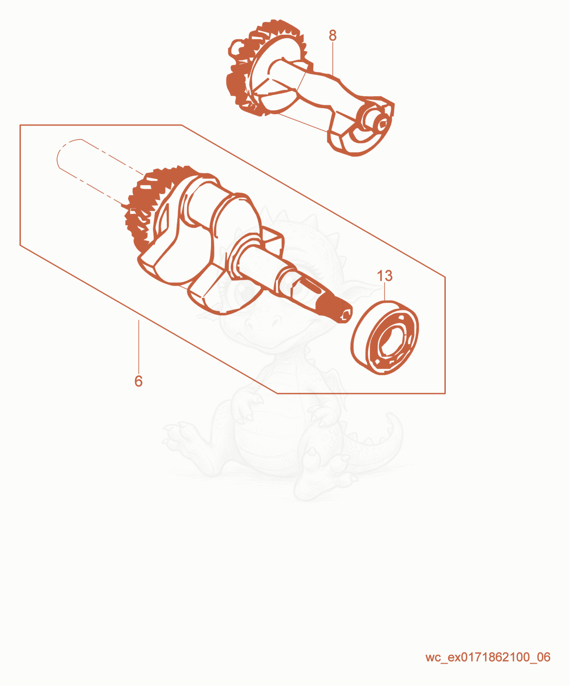 Despiece del Crankshaft de una máquina Wacker Neuson GV5600A, con globos numerados