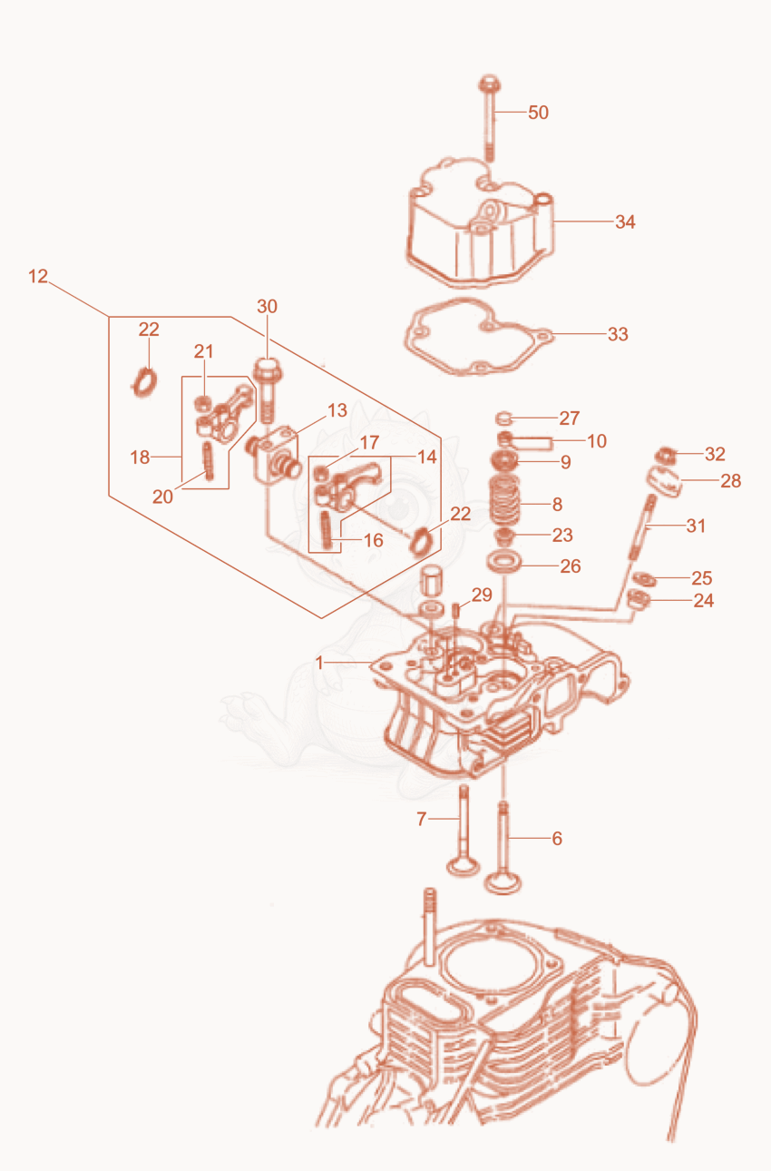 Despiece del Cylinder head de una máquina Wacker Neuson DS70Y13IN, con globos numerados