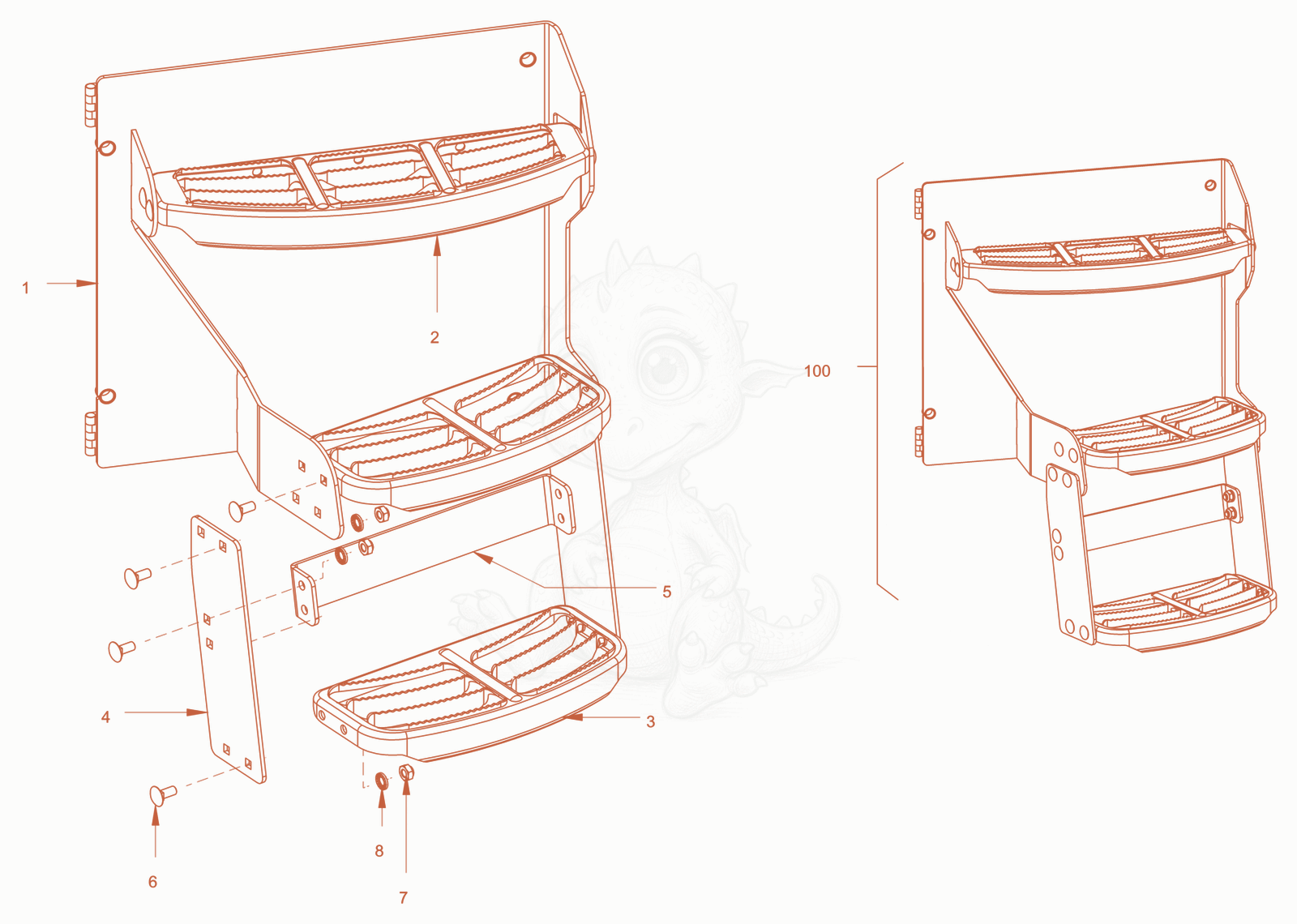 Exploded parts diagram of the canopies and covers of a Wacker Neuson RC110PUSCAB, with numbered balloons