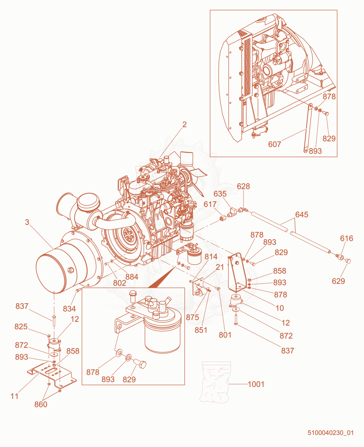Exploded parts diagram of the Generator/Engine of a Wacker Neuson LTW6K, with numbered balloons