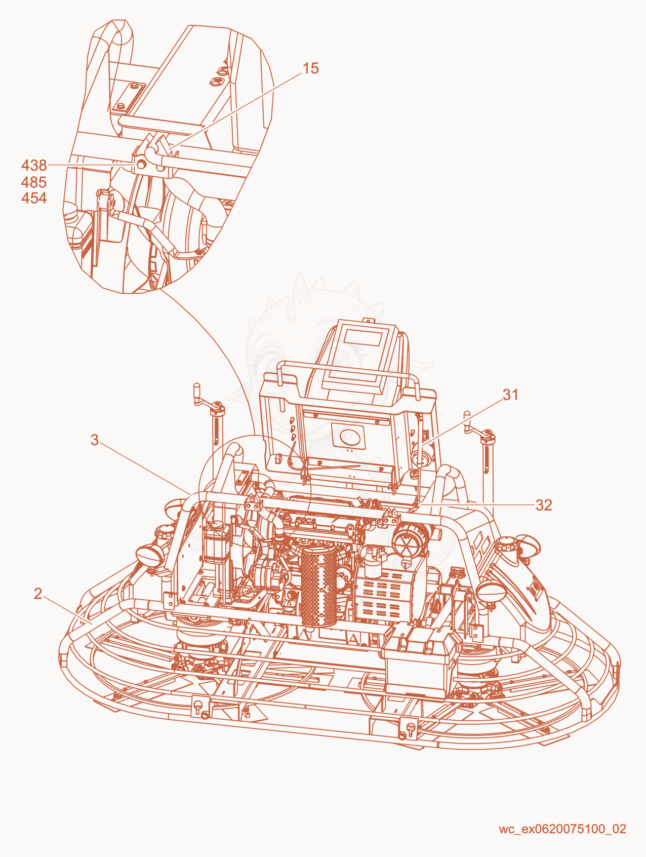 Exploded parts diagram of the Machine cpl./Back View of a Wacker Neuson CRT48-35V, with numbered balloons