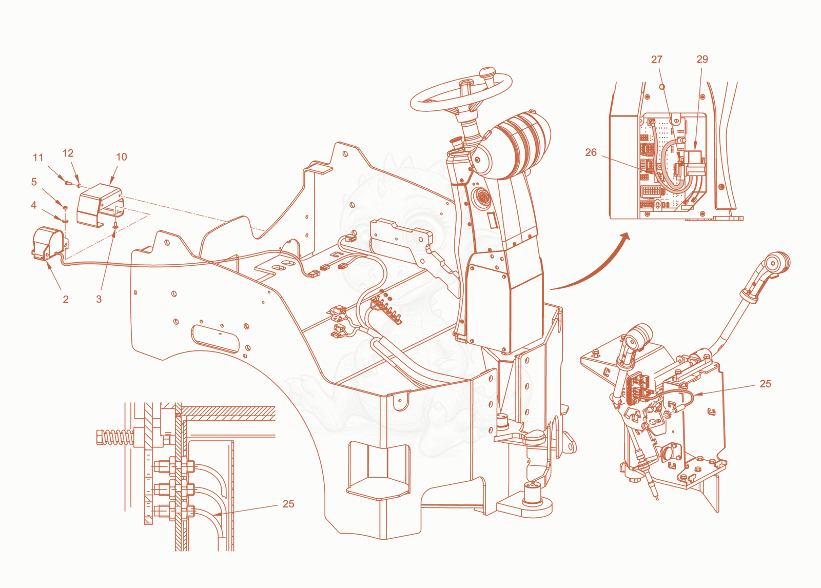 Exploded parts diagram of the back-up alarm self adjusting of a Wacker Neuson RD40-130CDPF, with numbered balloons