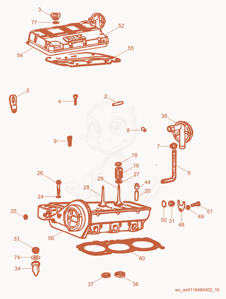 Exploded parts diagram of the Cylinder Head of a Wacker Neuson RT56-SC2, with numbered balloons