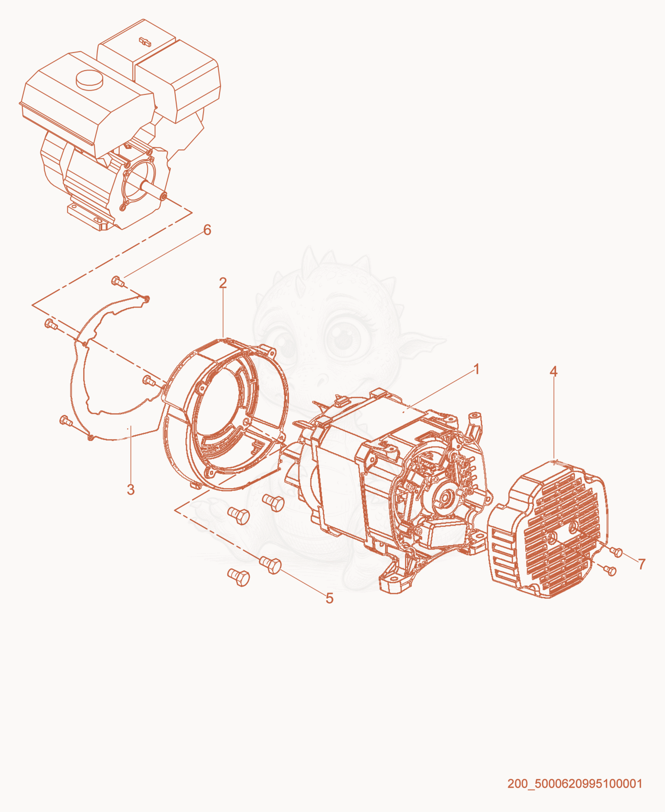 Despiece del Generator cpl. de una máquina Wacker Neuson GV5600, con globos numerados