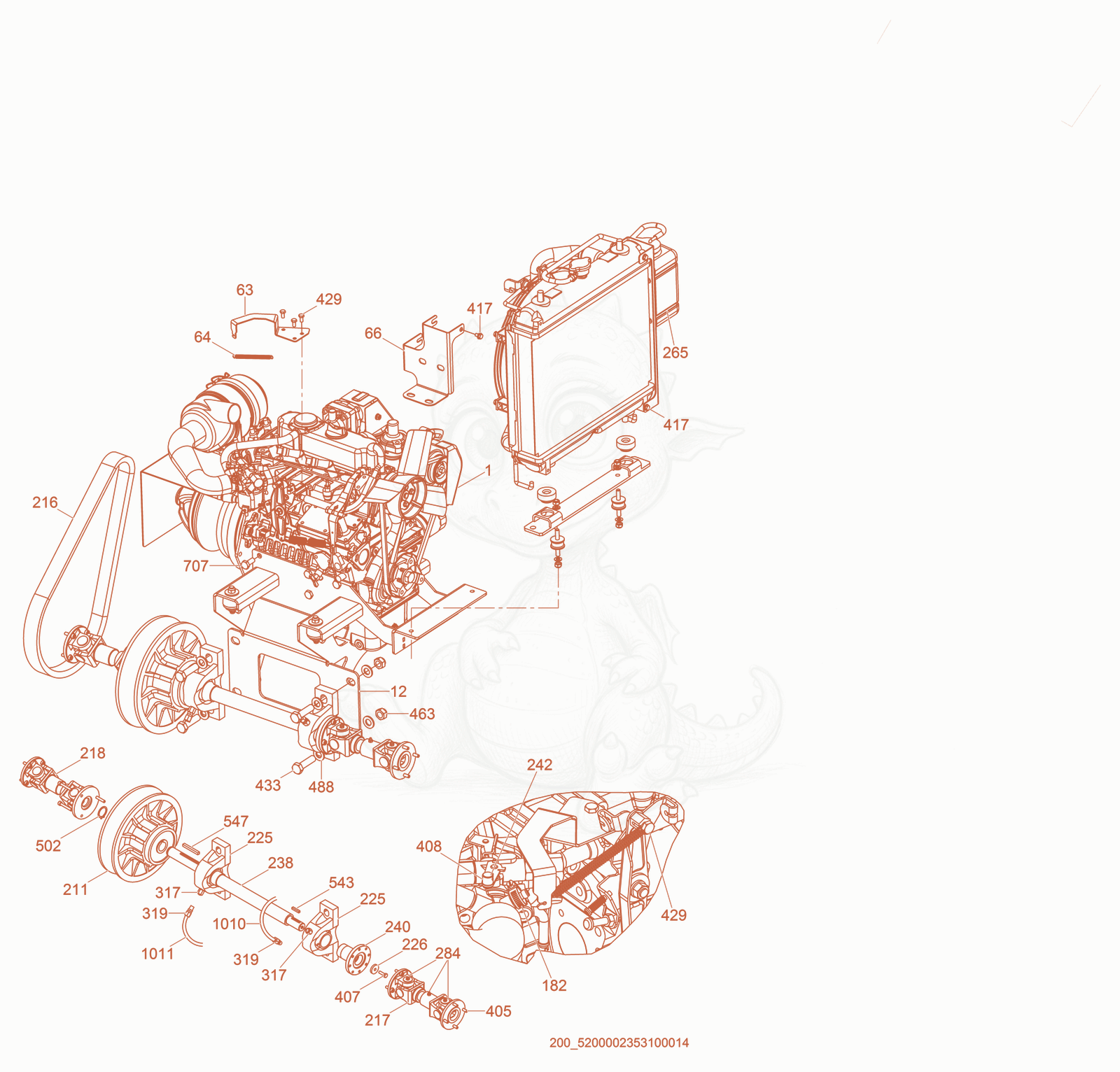 Exploded parts diagram of the Engine Compartment of a Wacker Neuson CRT48-33K, with numbered balloons