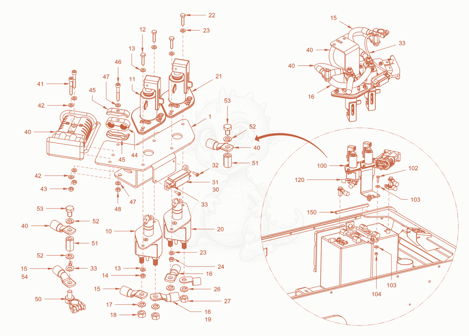 Exploded parts diagram of the homologation of a Wacker Neuson RC50DPFROPS, with numbered balloons