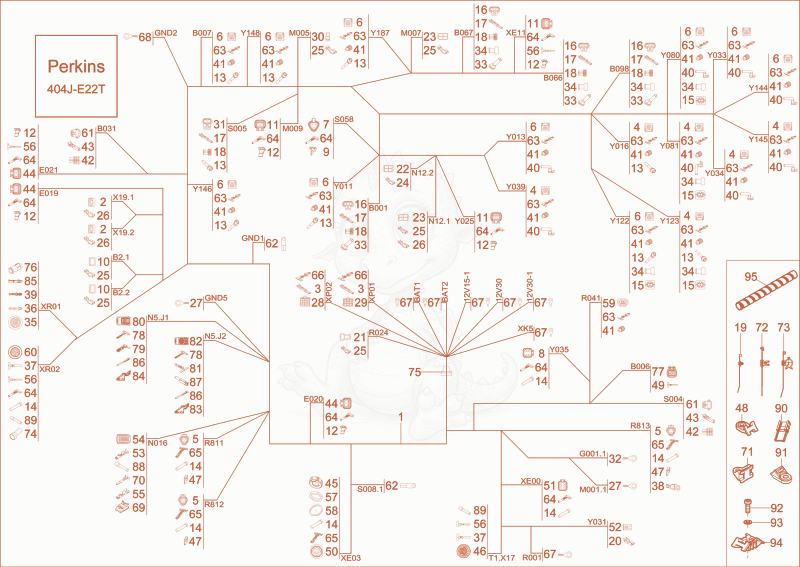 Exploded parts diagram of the WIRE HARNESS CHASSIS, ENGINE of a Wacker Neuson ET65, with numbered balloons