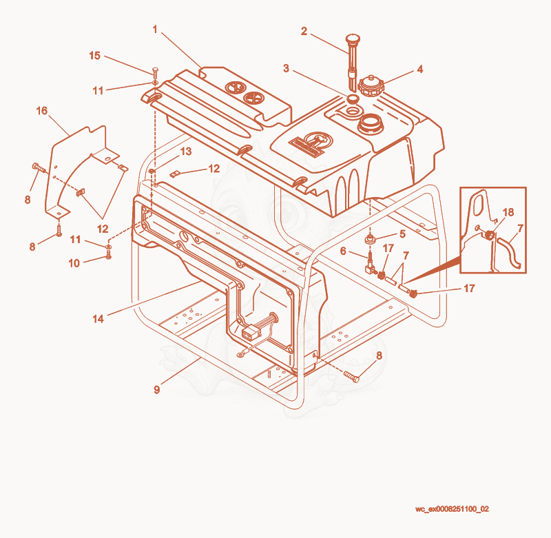 Exploded parts diagram of the Frame of a Wacker Neuson G3.3AE, with numbered balloons