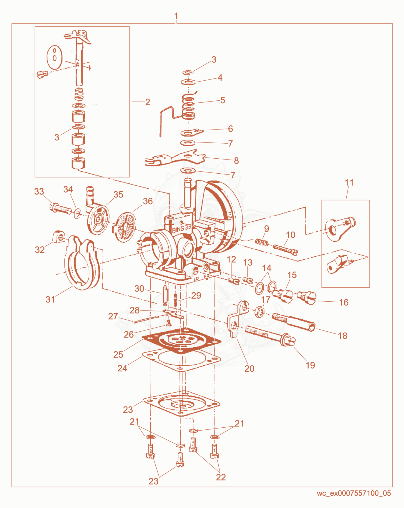 Exploded parts diagram of the Carburetor cpl. of a Wacker Neuson BS65Y, with numbered balloons
