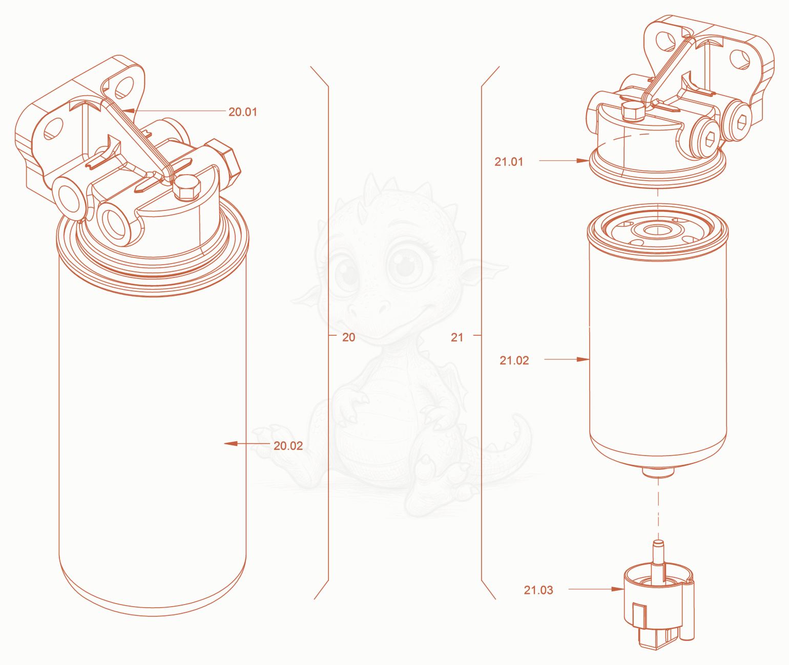 Exploded parts diagram of the Fuel Filter of a Wacker Neuson RC50, with numbered balloons