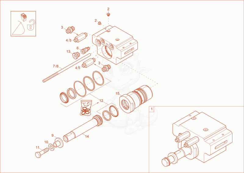 Exploded parts diagram of the Easy Lock hydraulically (Option) of a Wacker Neuson 2404, with numbered balloons
