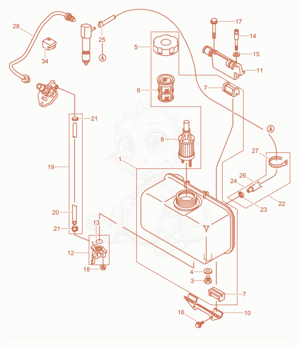 Exploded parts diagram of the Fuel Tank of a Wacker Neuson DPU4045YE, with numbered balloons