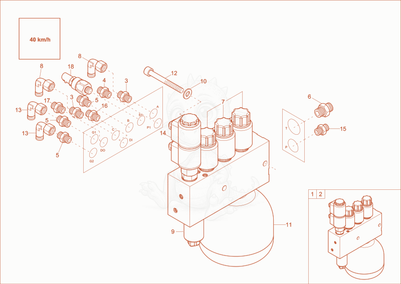 Exploded parts diagram of the controloil unit of a Wacker Neuson EW100, with numbered balloons