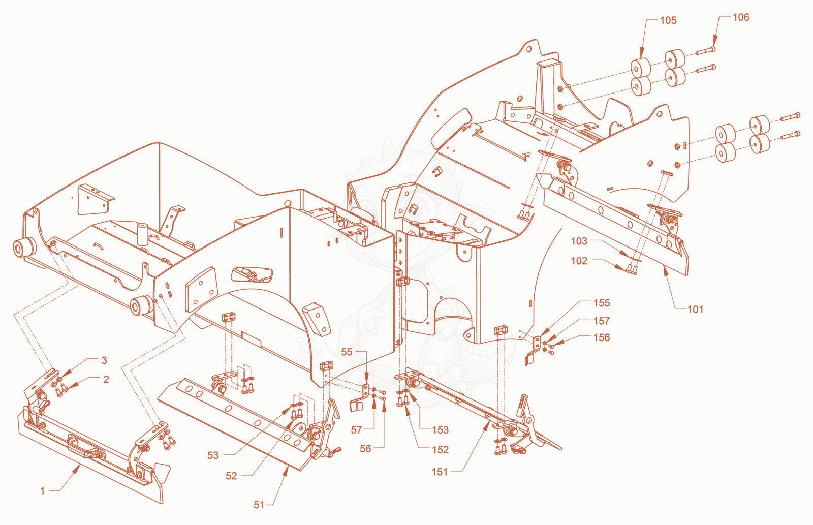 Exploded parts diagram of the scraper of a Wacker Neuson RD18-80SE, with numbered balloons