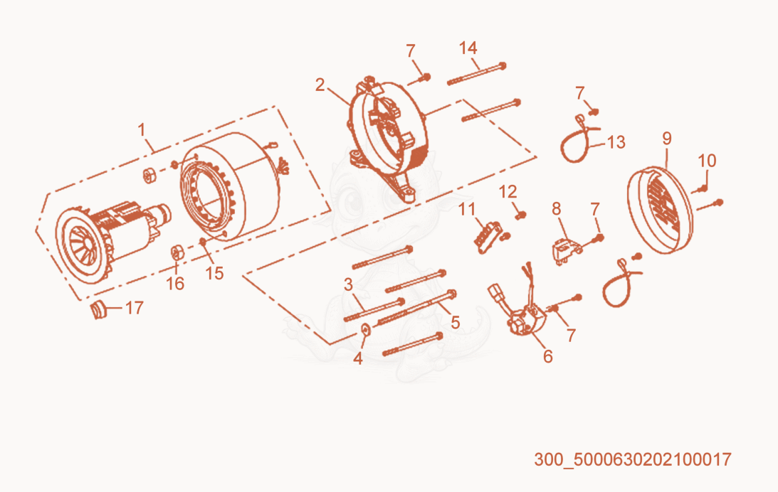 Exploded parts diagram of the Motor cpl. of a Wacker Neuson MG5SD, with numbered balloons