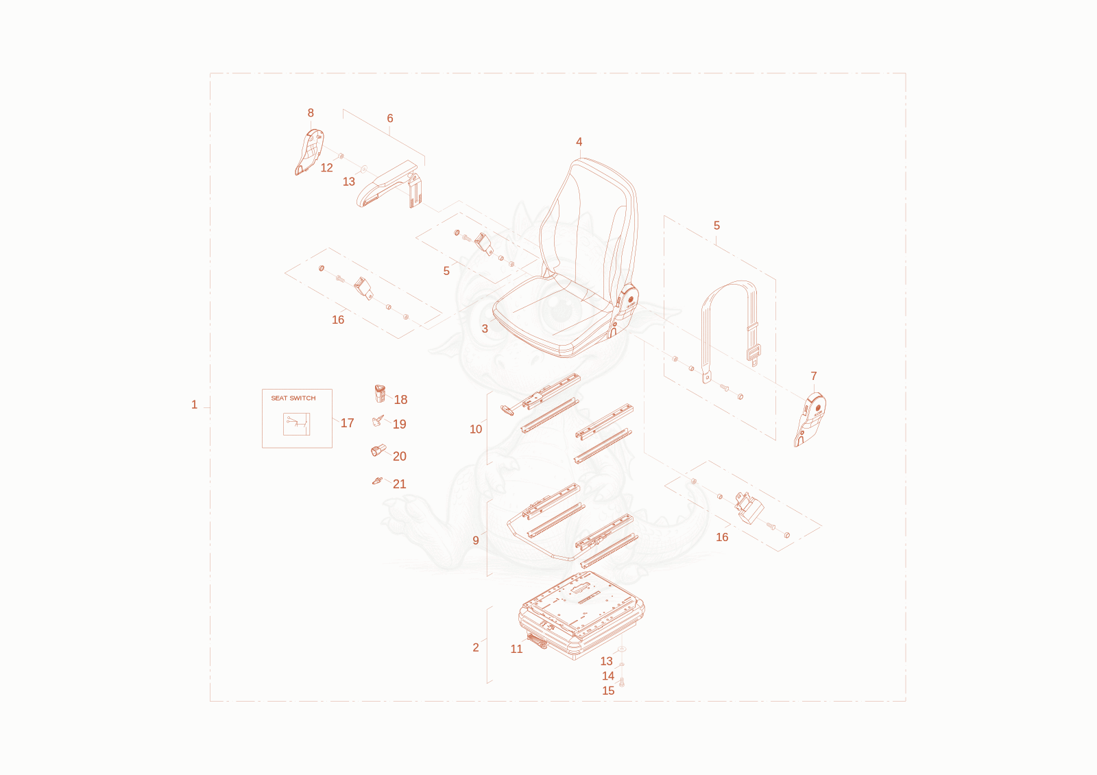 Exploded parts diagram of the seat MSG 85/S722 of a Wacker Neuson WL60STAGEV, with numbered balloons