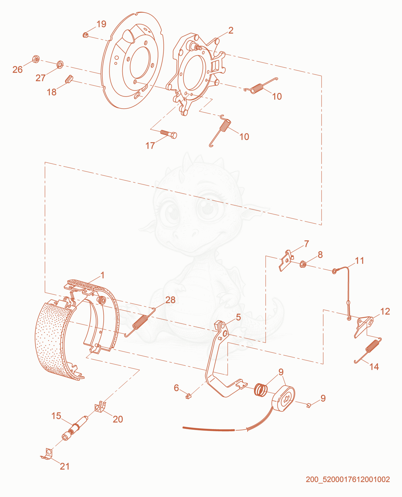 Exploded parts diagram of the Brake cpl. of a Wacker Neuson HIF600, with numbered balloons