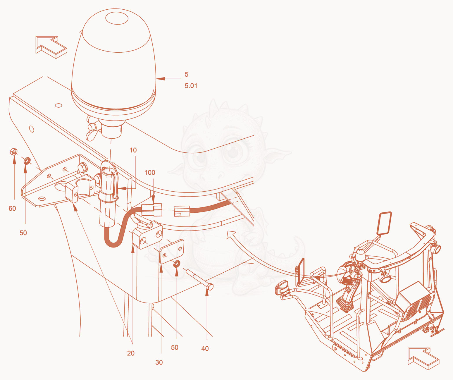 Exploded parts diagram of the rotary beacon of a Wacker Neuson RC110, with numbered balloons