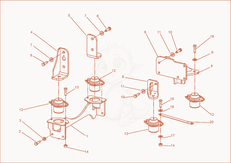 Exploded parts diagram of the Engine bedding of a Wacker Neuson 2701AA, with numbered balloons