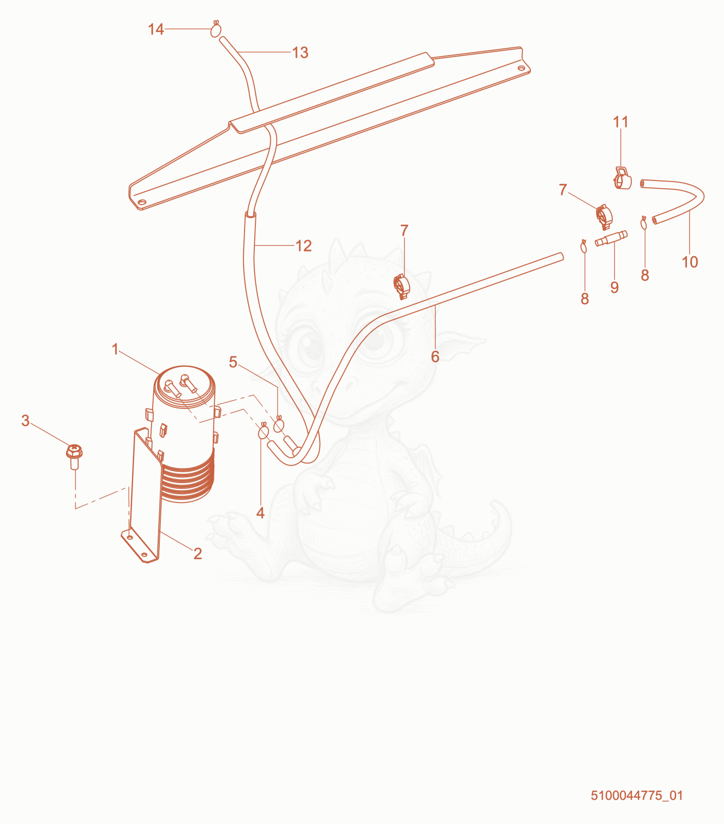 Exploded parts diagram of the Canister & Piping of a Wacker Neuson GPS9700A, with numbered balloons