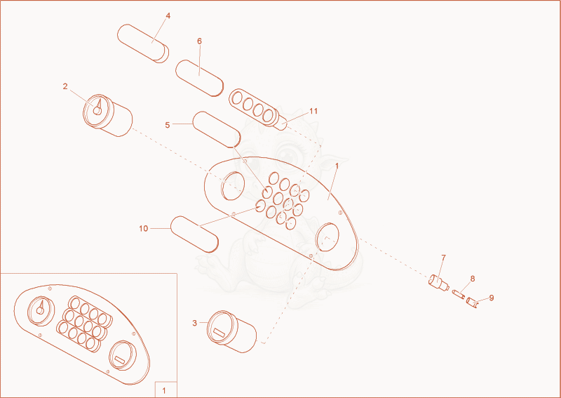 Exploded parts diagram of the instrument panel of a Wacker Neuson 5001, with numbered balloons