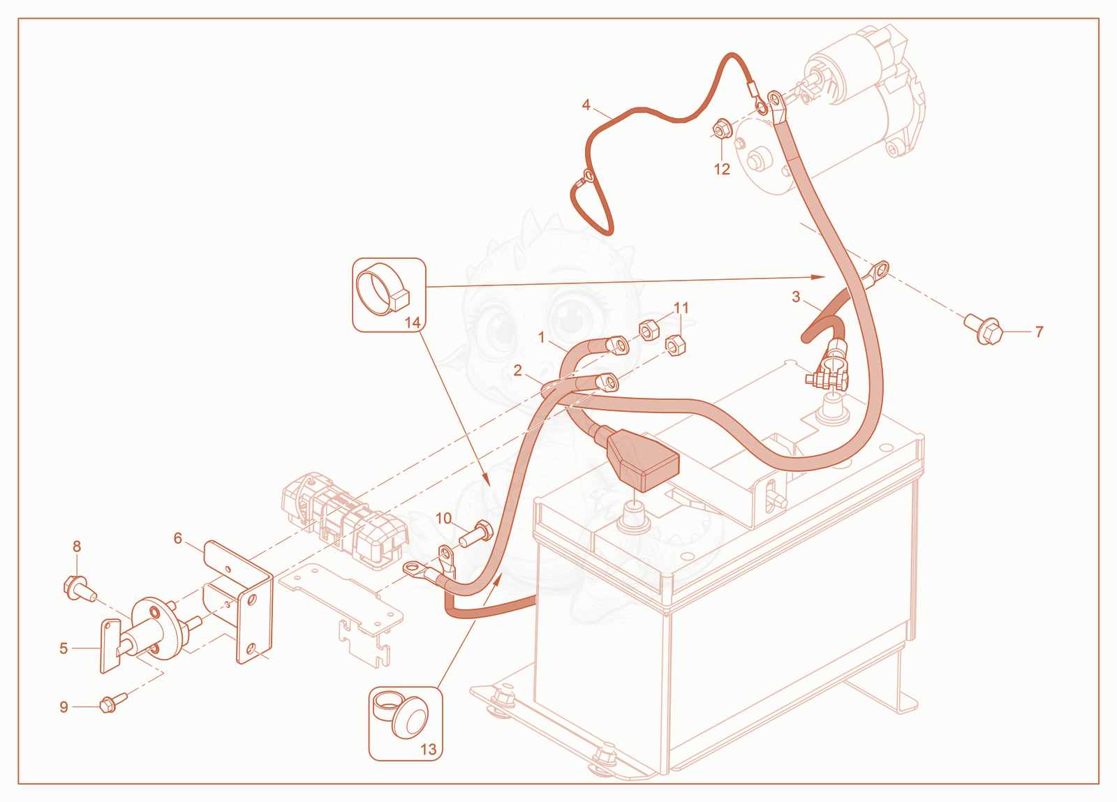 Exploded parts diagram of the Battery Disconnect of a Wacker Neuson ST31(S08), with numbered balloons