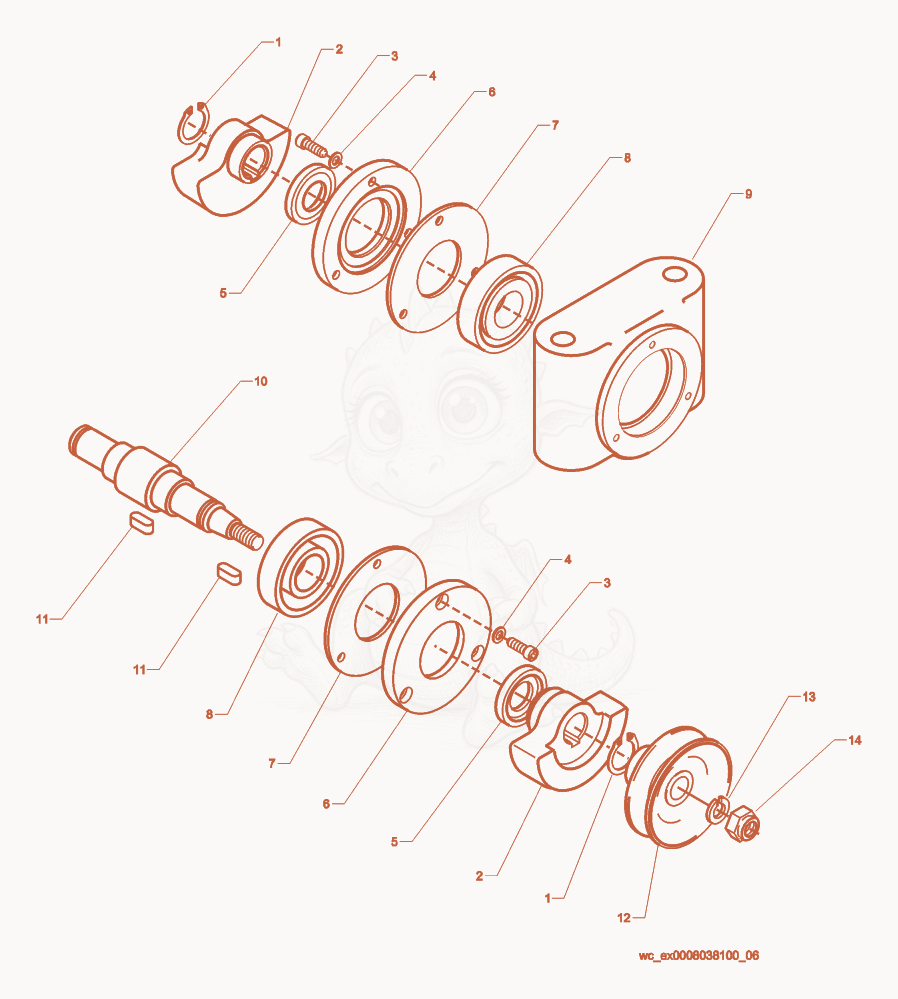 Exploded parts diagram of the Exciter cpl. of a Wacker Neuson VPG165V, with numbered balloons