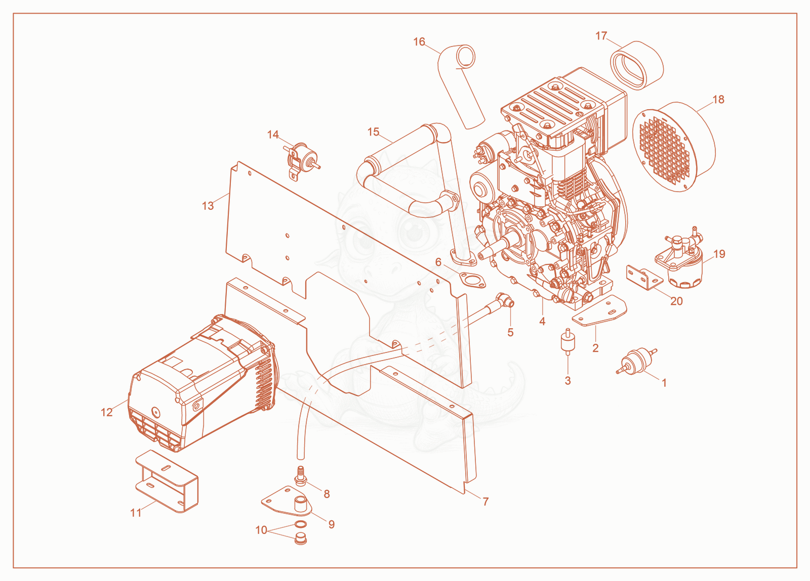 Exploded parts diagram of the Engine Support of a Wacker Neuson LTS4Y, with numbered balloons
