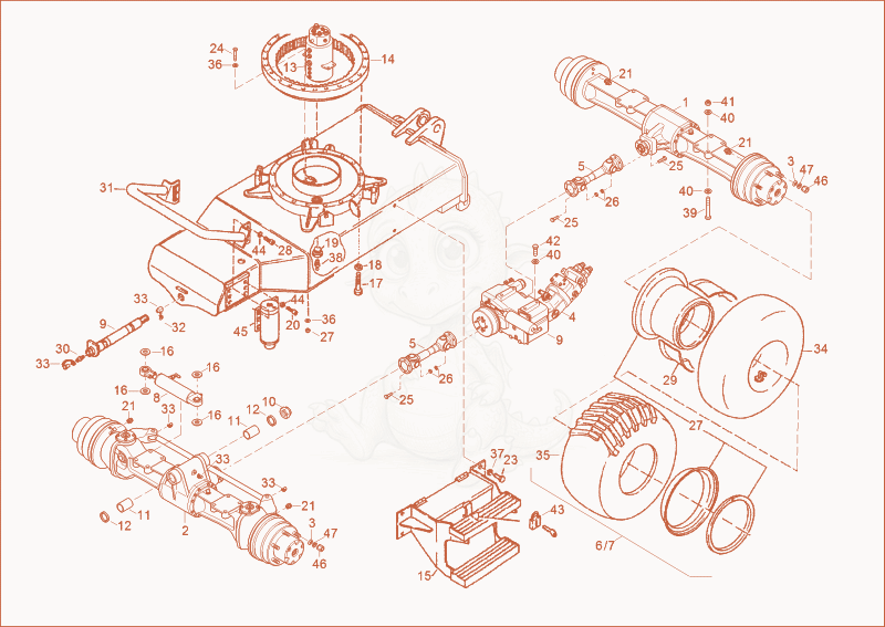 Exploded parts diagram of the undercarriage of a Wacker Neuson 3802WD, with numbered balloons