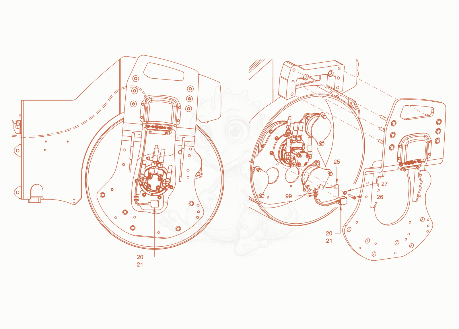 Exploded parts diagram of the compactometer of a Wacker Neuson RD40-130CDPF, with numbered balloons