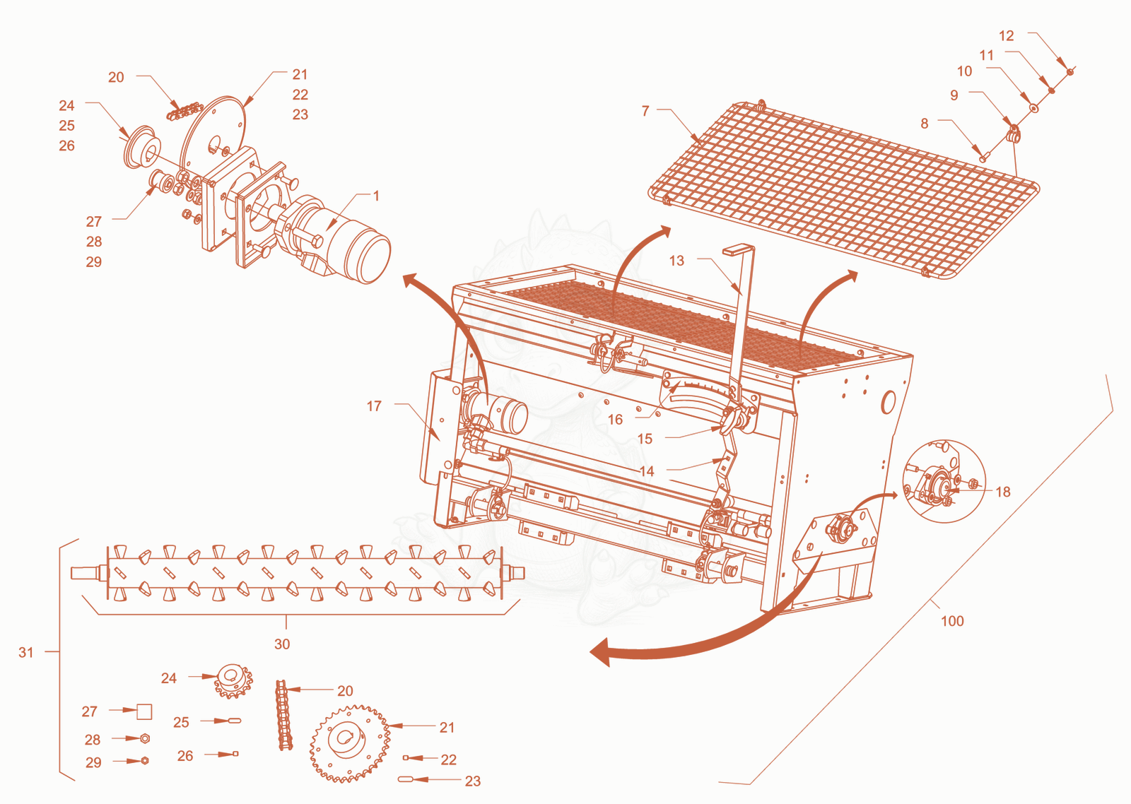 Exploded parts diagram of the cylinder spreader of a Wacker Neuson RD28-120DPF, with numbered balloons