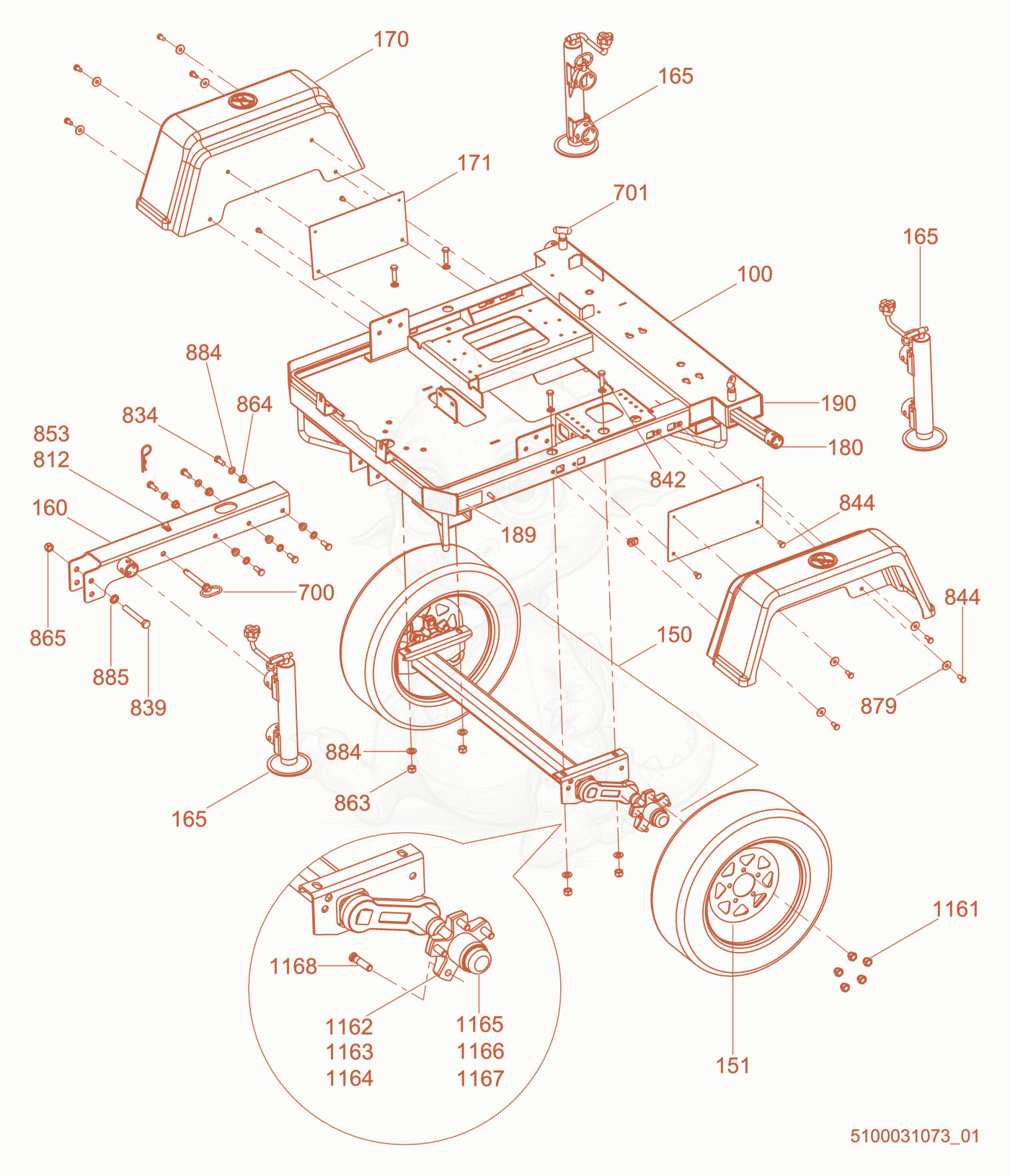 Exploded parts diagram of the Skid/Axle of a Wacker Neuson LTV6K, with numbered balloons