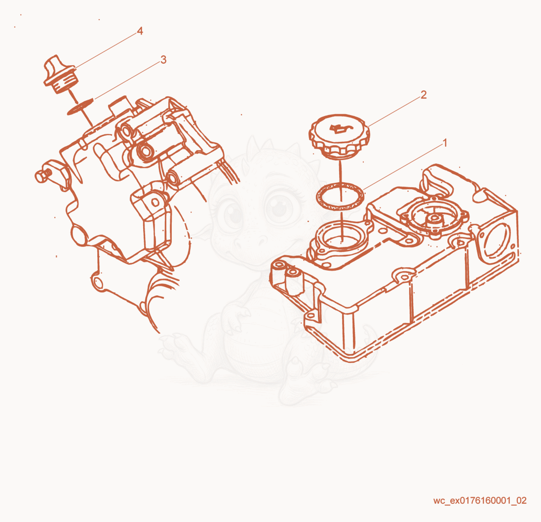 Despiece del Oil Filler Cap Kit de una máquina Wacker Neuson LTN6C, con globos numerados