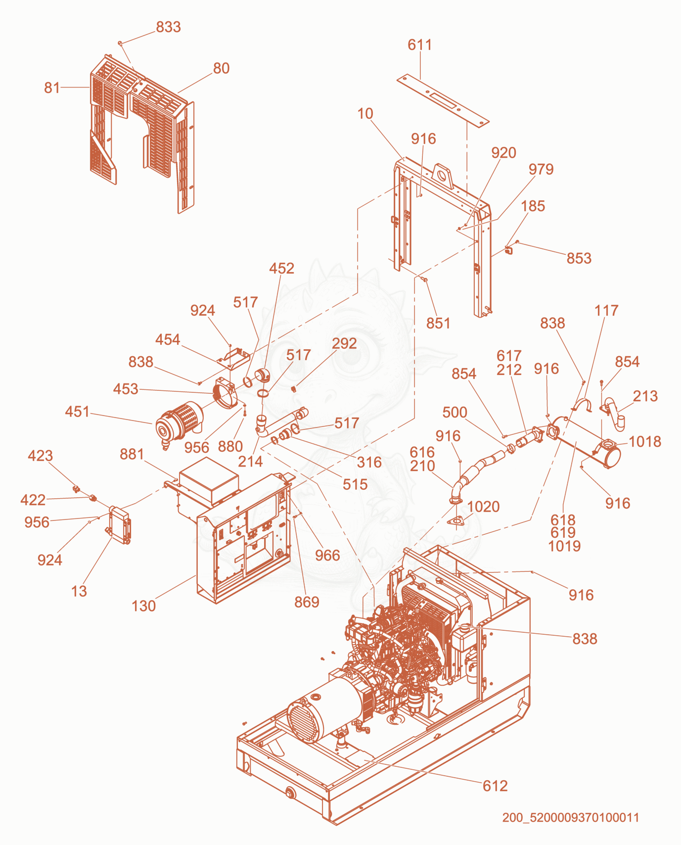 Exploded parts diagram of the Lifting eye/Muffler of a Wacker Neuson G25, with numbered balloons