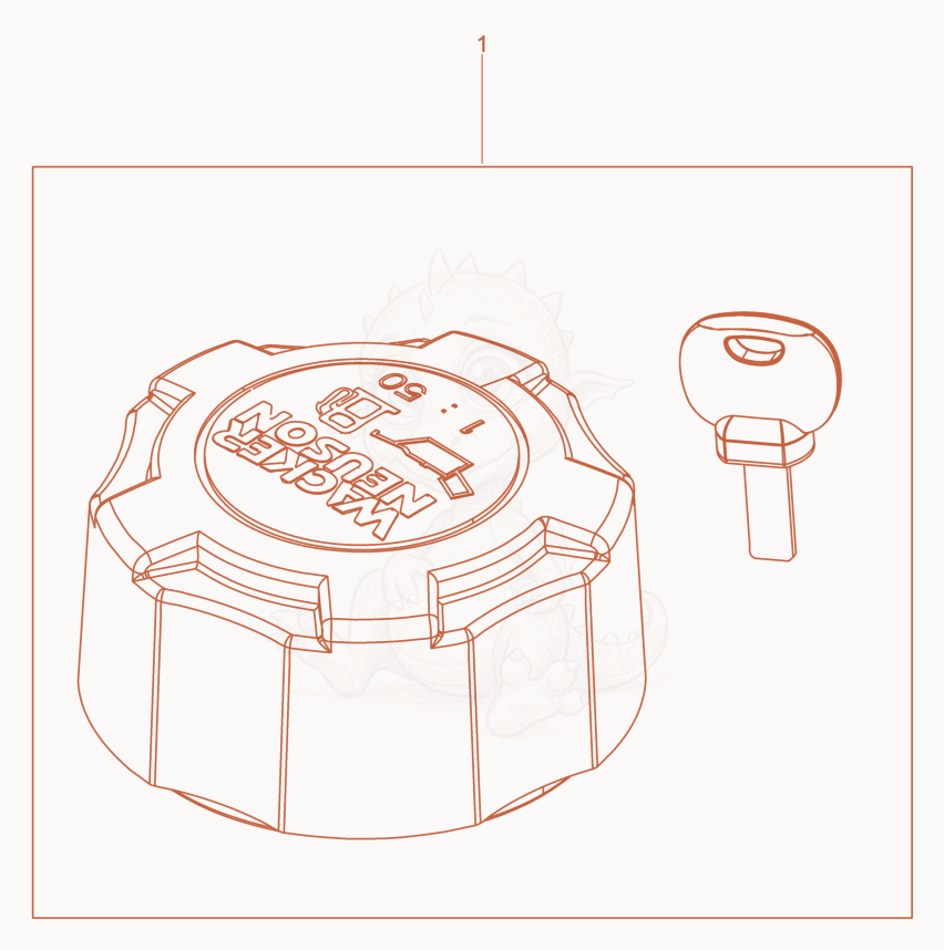 Exploded parts diagram of the oil tank cap lockable of a Wacker Neuson BS70-2PLUS11IN, with numbered balloons