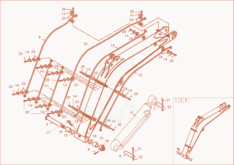 Exploded parts diagram of the lift arm of a Wacker Neuson 2902RDFORCE, with numbered balloons