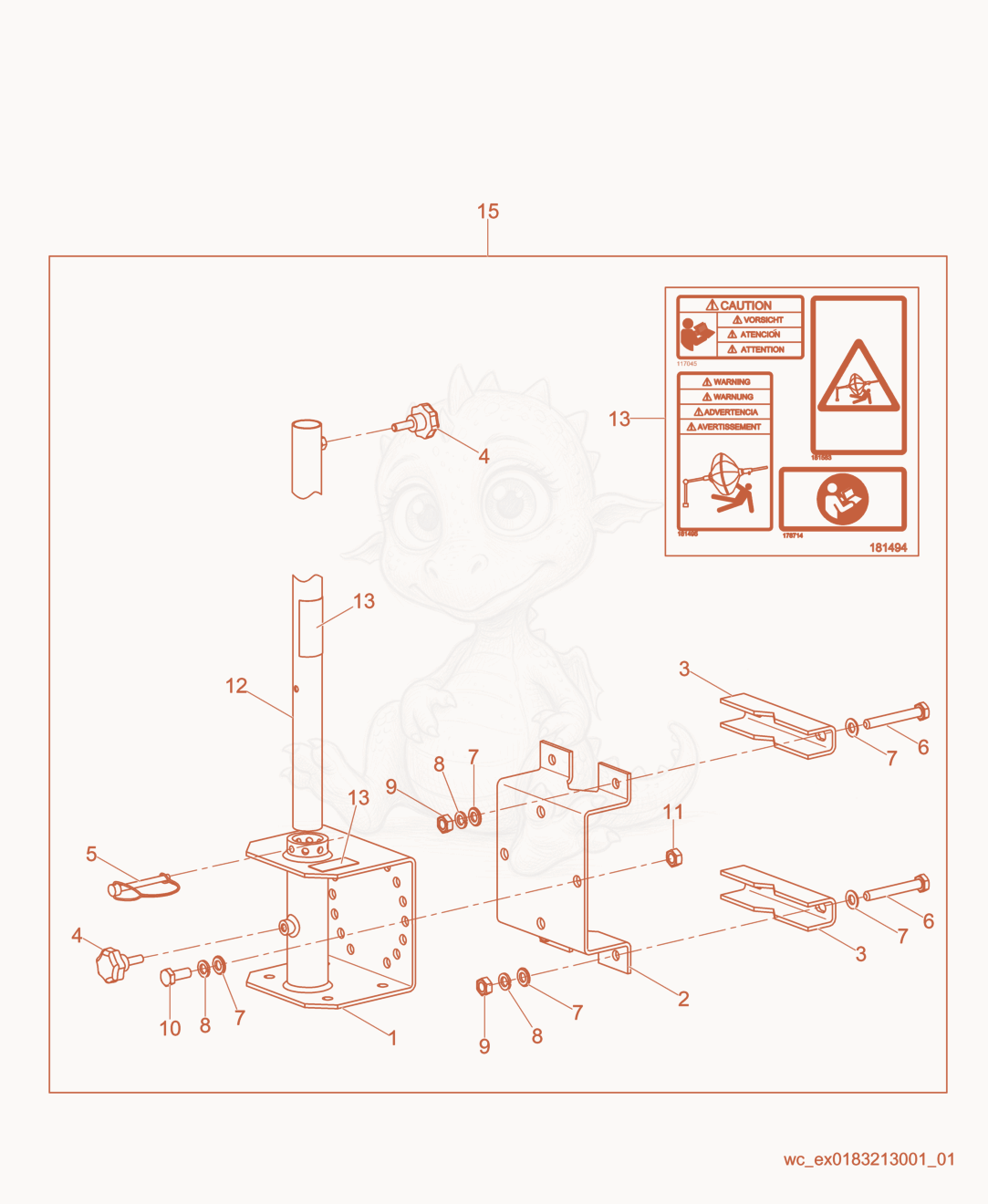 Exploded parts diagram of the Equipment Mount cpl. of a Wacker Neuson LB1, with numbered balloons