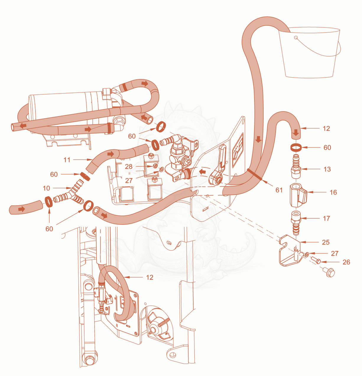 Exploded parts diagram of the antifreezing device of a Wacker Neuson RD24-100E, with numbered balloons