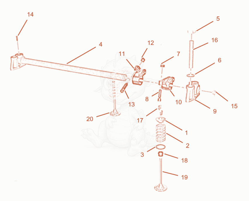 Exploded parts diagram of the ROCKER ARMS of a Wacker Neuson PT6LT, with numbered balloons