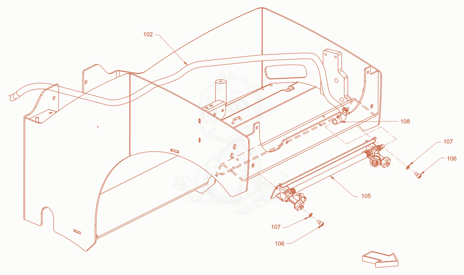 Exploded parts diagram of the sprinkling of a Wacker Neuson RD18-80.3, with numbered balloons