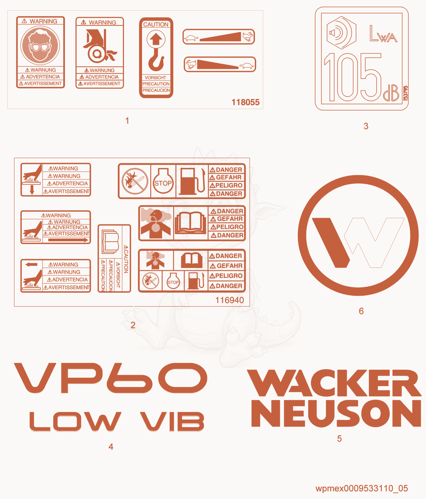 Exploded parts diagram of the Label of a Wacker Neuson VP60HW, with numbered balloons