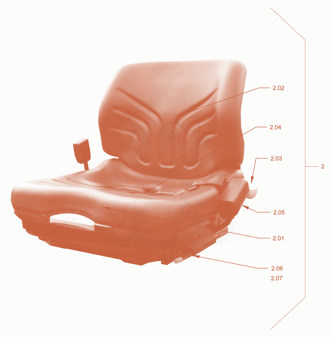 Exploded parts diagram of the operator's seat withadjustment of a Wacker Neuson RD28-120CE, with numbered balloons